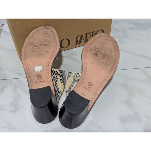 Franco Sarto Women's Cream & Black Snake Skin Block Heel Sandals Size 9.5 - Picture 6 of 7